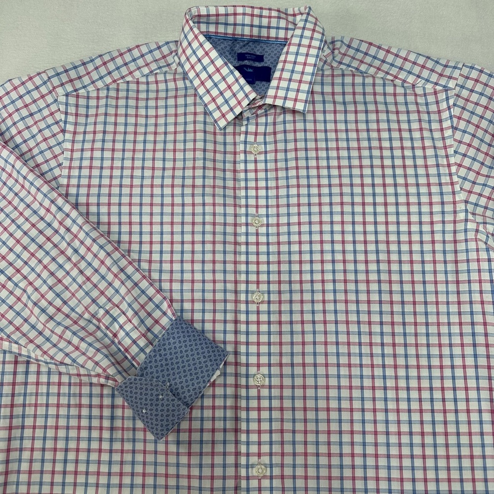 Egara Shirt Mens XL White Check Non‎ Iron Slim Fit Stretch Dress Long Sleeve